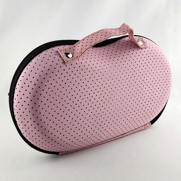 ⭐️3/ $30⭐️ Hard Bra Case Travel Carrier Portable Pink Black Polka Dots Lace - Picture 3 of 12